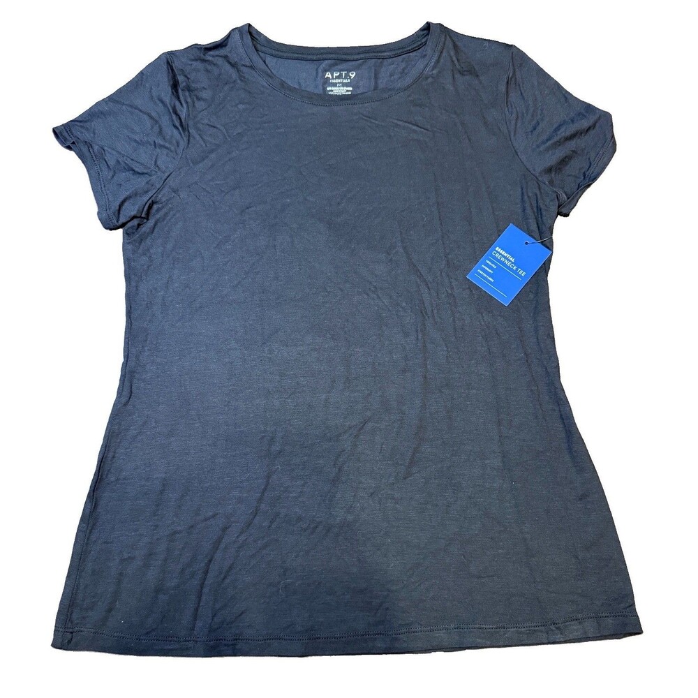 Apt 9 Essentials Womens Medium Black Short Sleeve T-Shirt Stretch Rayon, Spandex